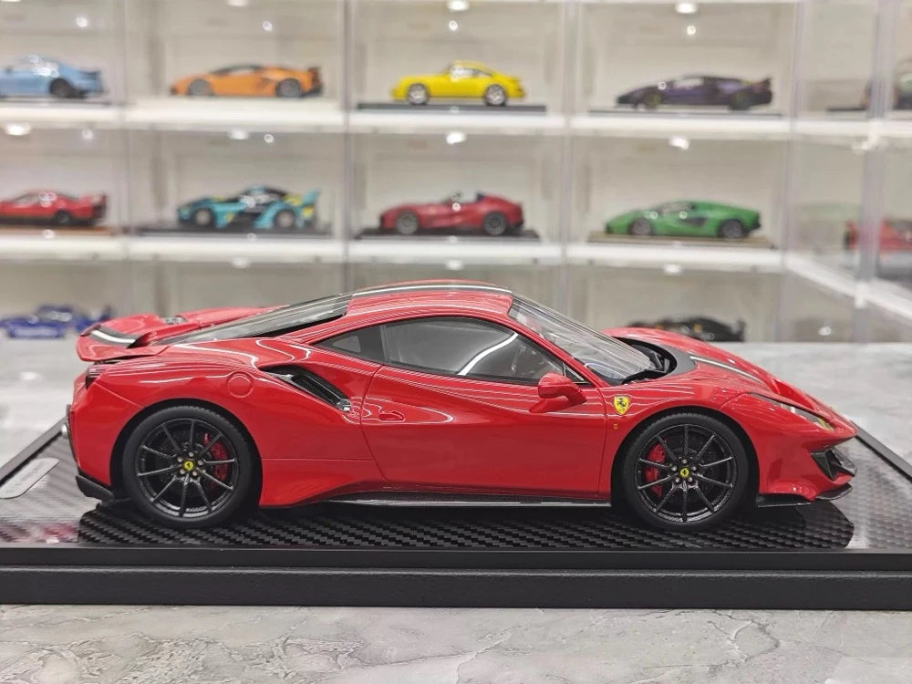 [BBR] 1:18 Ferrari 2019 488 Pista Coupe Rosso Corsa Nero/Argento Stripe Model Car Resin