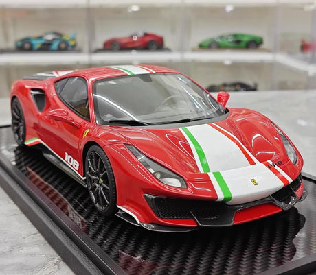 [BBR] 1:18 Ferrari 2019 488 Pista Coupe Rosso Corsa Tricolore Livery #108 Resin