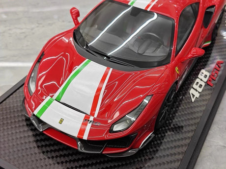 [BBR] 1:18 Ferrari 2019 488 Pista Coupe Rosso Corsa Tricolore Livery #108 Resin