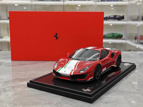 [BBR] 1:18 Ferrari 2019 488 Pista Coupe Rosso Corsa Tricolore Livery #108 Resin
