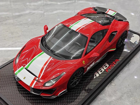 [BBR] 1:18 Ferrari 2019 488 Pista Coupe Rosso Corsa Tricolore Livery #108 Resin