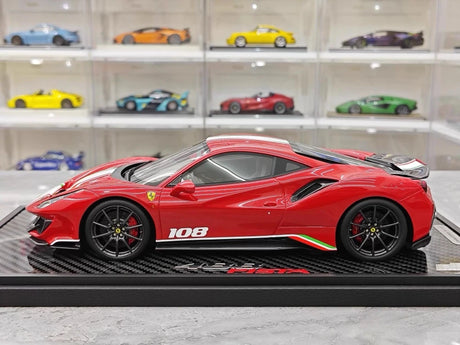 [BBR] 1:18 Ferrari 2019 488 Pista Coupe Rosso Corsa Tricolore Livery #108 Resin