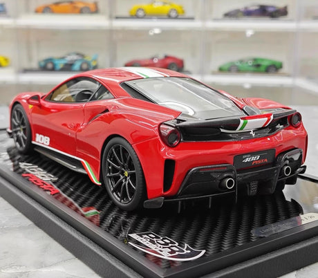 [BBR] 1:18 Ferrari 2019 488 Pista Coupe Rosso Corsa Tricolore Livery #108 Resin