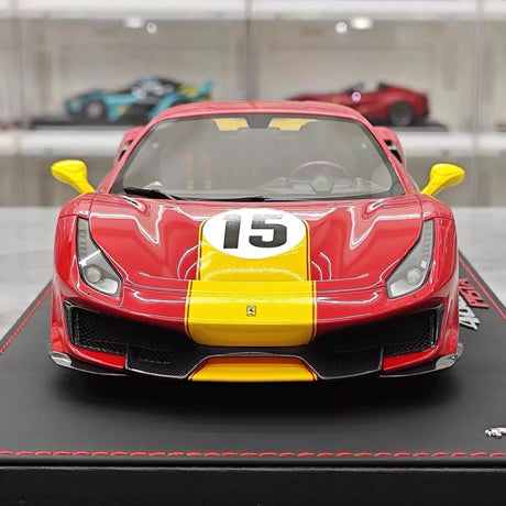 [BBR] 1:18 Ferrari 2019 488 Pista Coupe Rosso Giallo Modena Livery #15 Resin