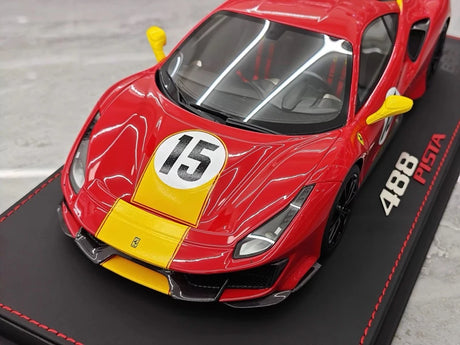 [BBR] 1:18 Ferrari 2019 488 Pista Coupe Rosso Giallo Modena Livery #15 Resin