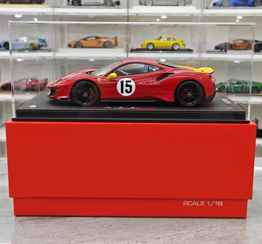 [BBR] 1:18 Ferrari 2019 488 Pista Coupe Rosso Giallo Modena Livery #15 resina