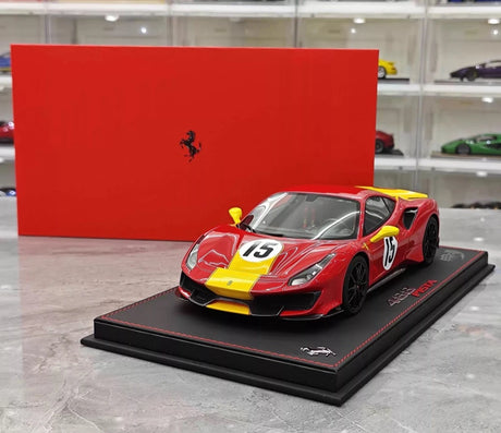 [BBR] 1:18 Ferrari 2019 488 Pista Coupe Rosso Giallo Modena Livery #15 Resin