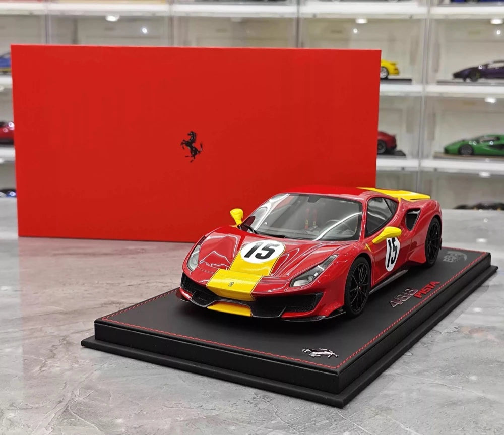 [BBR] 1:18 Ferrari 2019 488 Pista Coupe Rosso Giallo Modena Livery #15 resina