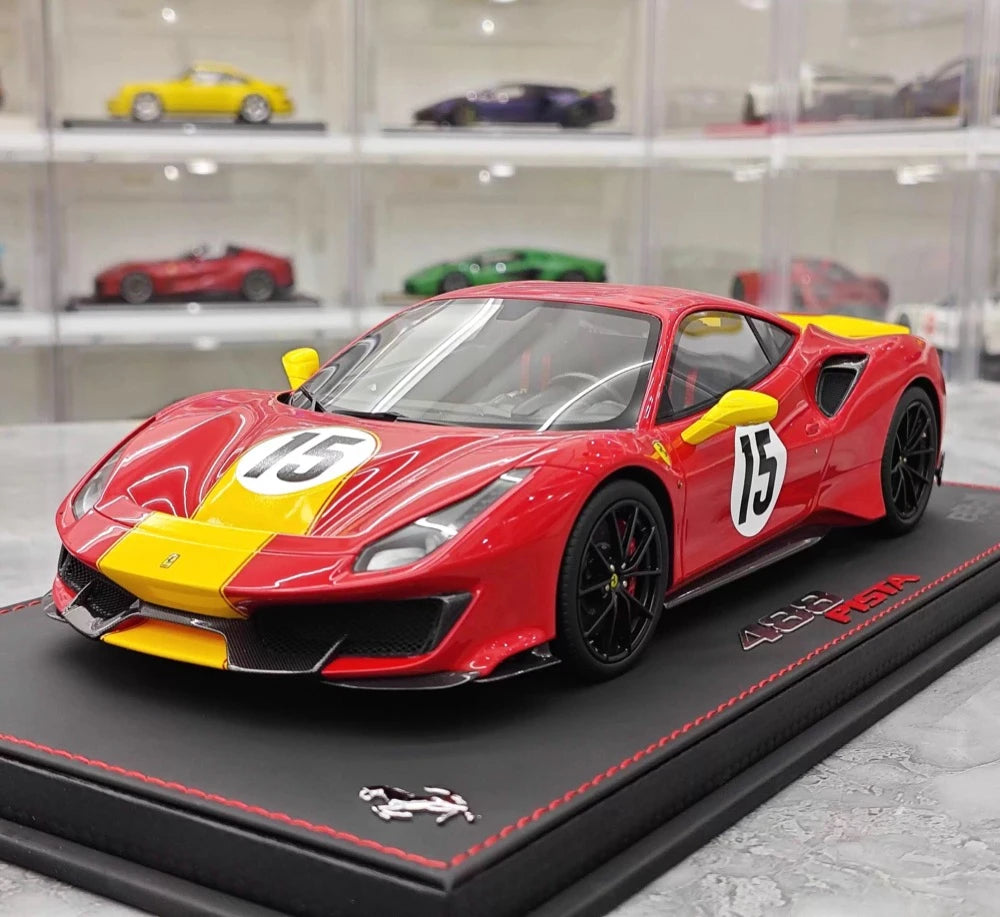 [BBR] 1:18 Ferrari 2019 488 Pista Coupe Rosso Giallo Modena Livery #15 Resin