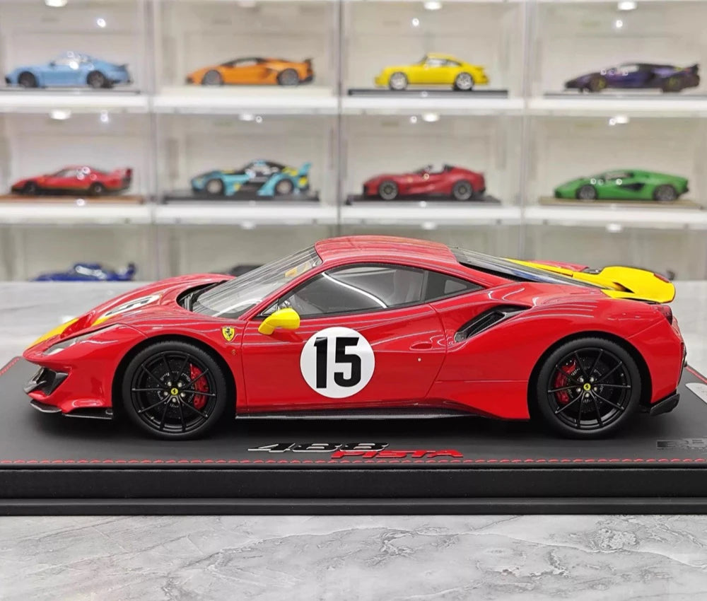 [BBR] 1:18 Ferrari 2019 488 Pista Coupe Rosso Giallo Modena Livery #15 Resin
