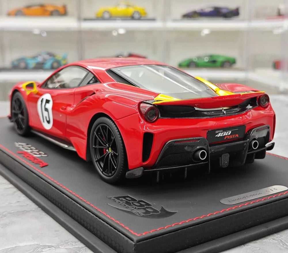 [BBR] 1:18 Ferrari 2019 488 Pista Coupe Rosso Giallo Modena Livery #15 resina