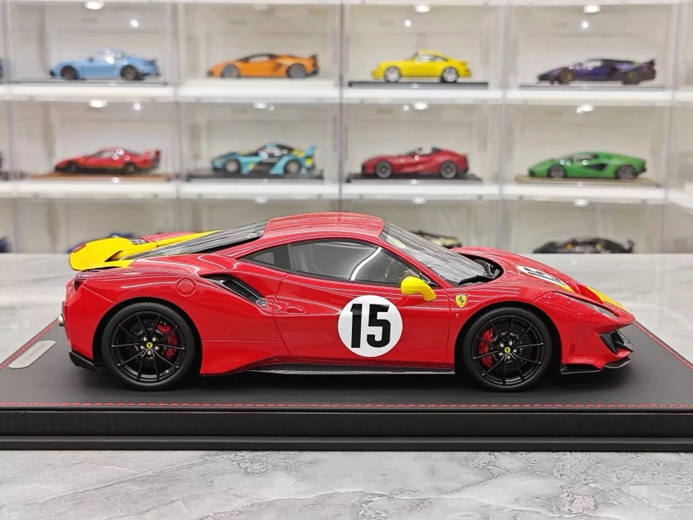 [BBR] 1:18 Ferrari 2019 488 Pista Coupe Rosso Giallo Modena Livery #15 resina