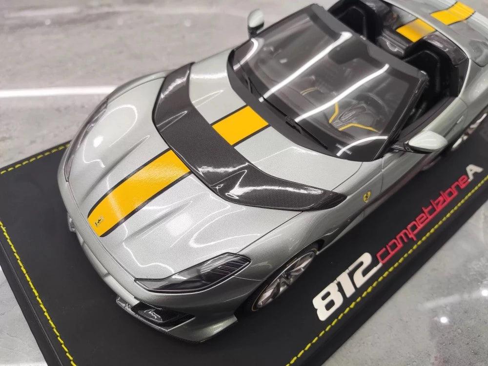 [BBR] 1:18 Ferrari 2022 812 Competizione Aperta Silver Giallo Stripe Model Car Resin