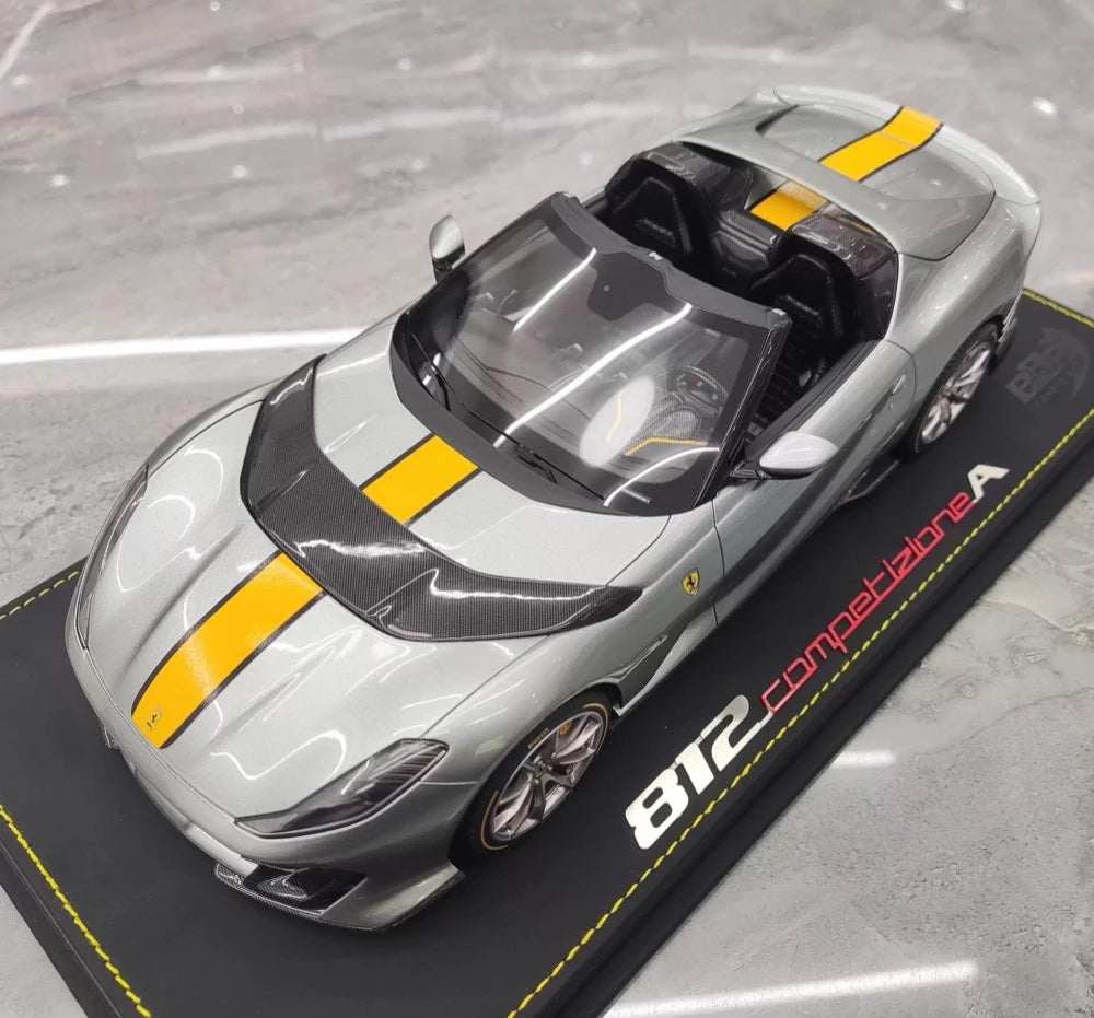 [BBR] 1:18 Ferrari 2022 812 Competizione Aperta Silver Giallo Stripe Model Car Resin