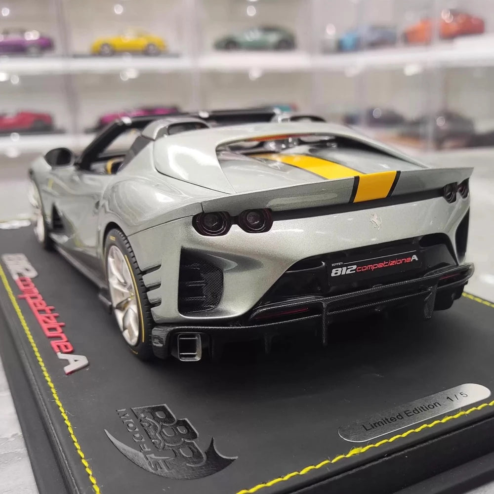 [BBR] 1:18 Ferrari 2022 812 Competizione Aperta Silver Giallo Stripe Model Car Resin