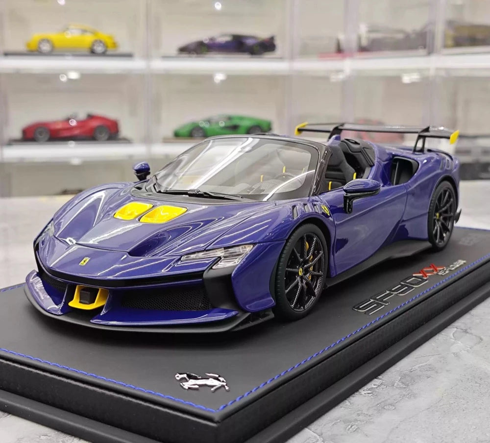 [BBR] 1:18 Ferrari 2023 SF90 XX Spider Blu Corsa & Yellow Model Car Resin