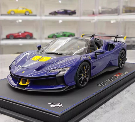 [BBR] 1:18 Ferrari 2023 SF90 XX Spider Blu Corsa & geel modelauto Hars