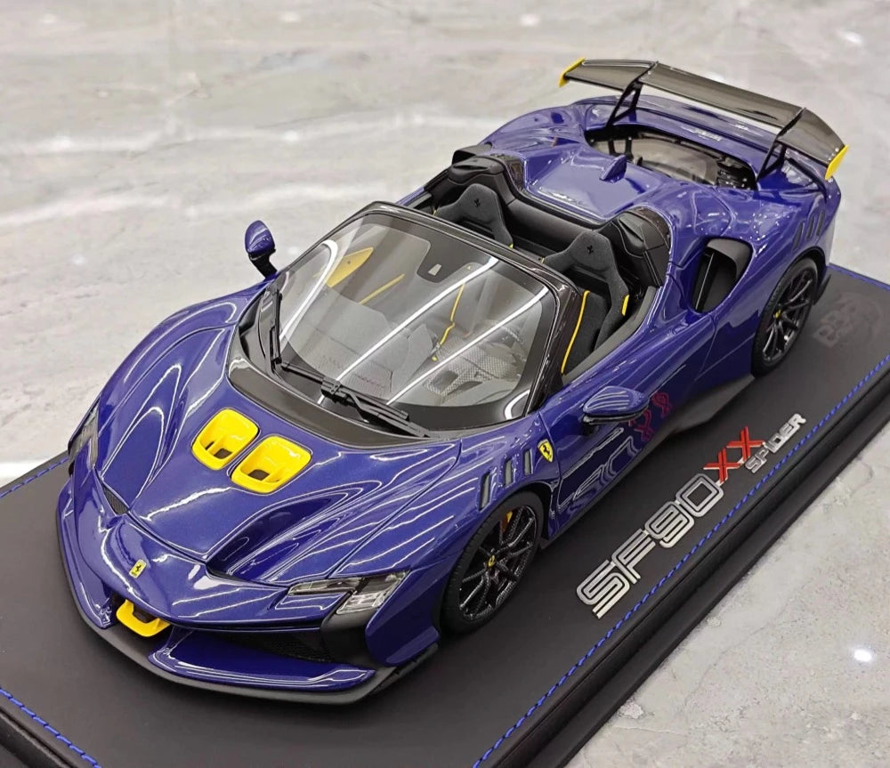 [BBR] 1:18 Ferrari 2023 SF90 XX Spider Blu Corsa & Yellow Model Car Resin