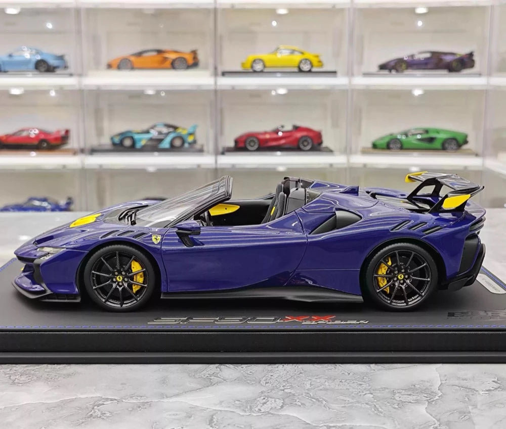 [BBR] 1:18 Ferrari 2023 SF90 XX Spider Blu Corsa & Yellow Model Car Resin