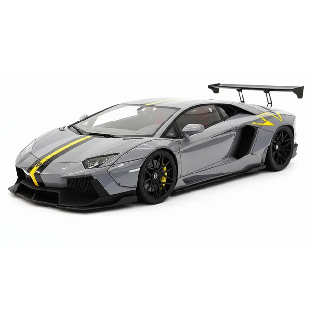 [CE] 1:18 Lamborghini 2013 Aventador LB LP700-4 Grey Yellow Stripe Model Car Resin