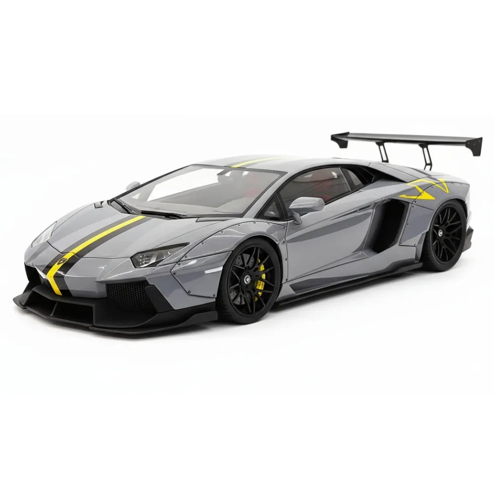 [CE] 1:18 Lamborghini 2013 Aventador LB LP700-4 Grey Yellow Stripe Model Car Resin
