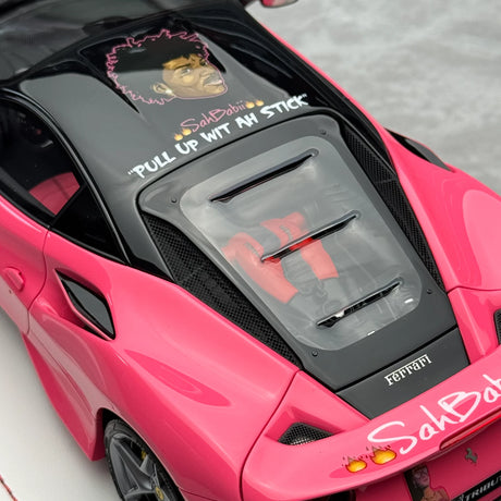 Davis & Giovanni Ferrari 2019 F8 Tributo Pink Salt Bae Livery 1:18 – Collectible Resin Model Resin