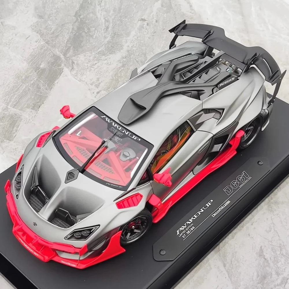 [DreamWalkers] 1:18 Lamborghini 2020 Huracan D661 Matte Gray & Red Model Car Resin