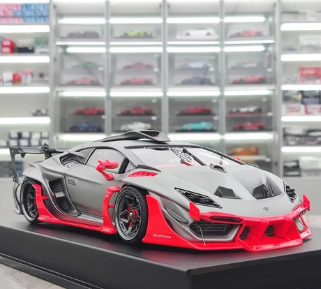 [DreamWalkers] 1:18 Lamborghini 2020 Huracan D661 Matte Gray & Red Model Car Resin