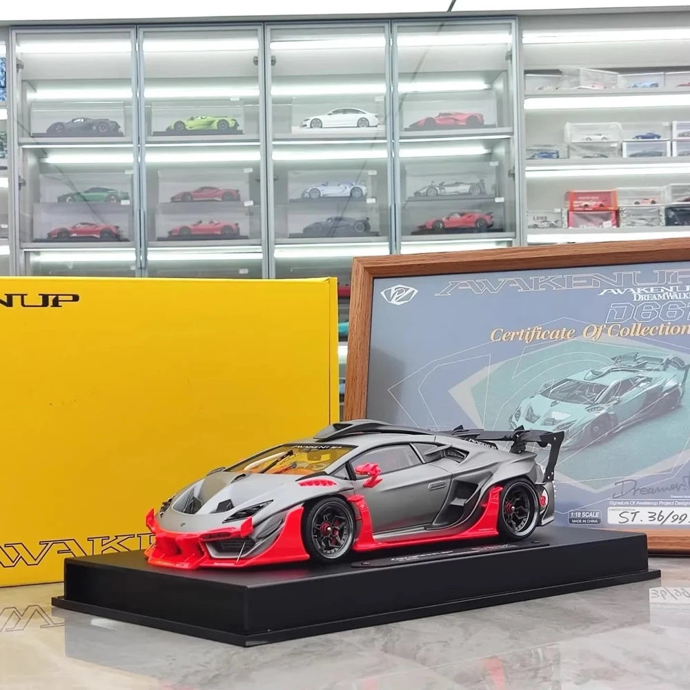 [DreamWalkers] 1:18 Lamborghini 2020 Huracan D661 Matte Gray & Red Model Car Resin