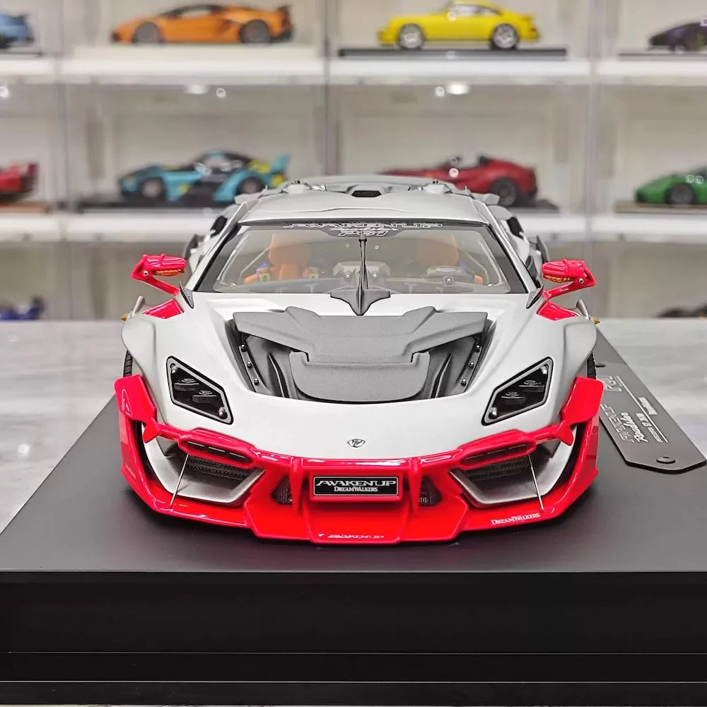 [DreamWalkers] 1:18 Lamborghini 2020 Huracan P61 Roadster マット シルバー & レッド モデルカー レジン