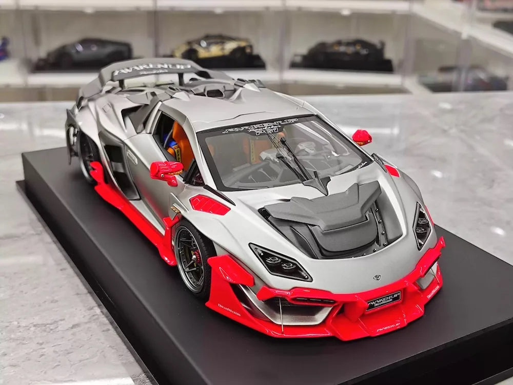 [DreamWalkers] 1:18 Lamborghini 2020 Huracan P61 Roadster マット シルバー & レッド モデルカー レジン