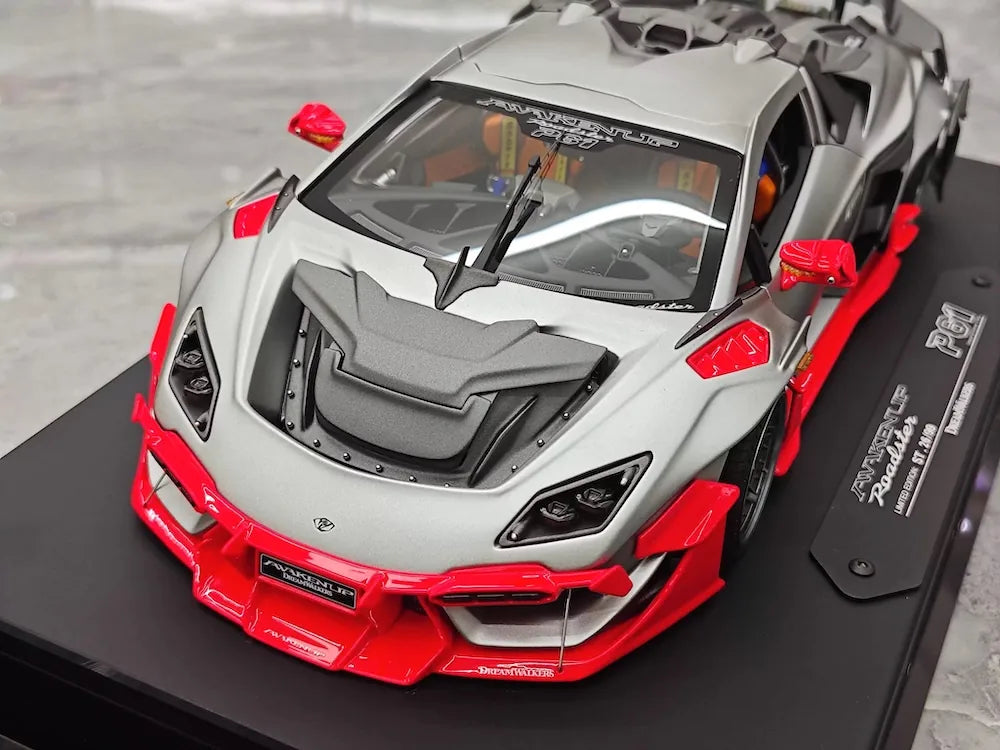 [DreamWalkers] 1:18 Lamborghini 2020 Huracan P61 Roadster Matte Silver & Red Model Car Resin