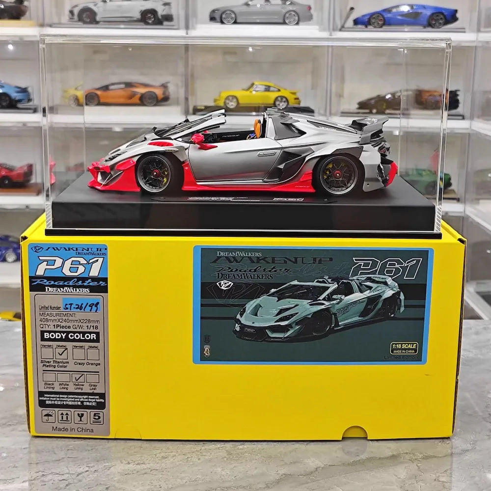 [DreamWalkers] 1:18 Lamborghini 2020 Huracan P61 Roadster Matte Silver & Red Model Car Resin
