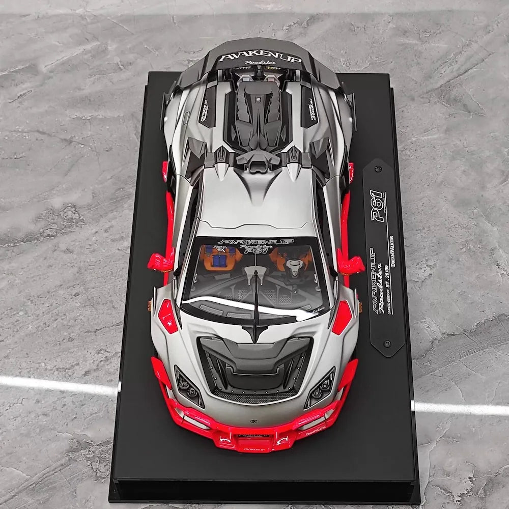 [DreamWalkers] 1:18 Lamborghini 2020 Huracan P61 Roadster Matte Silver & Red Model Car Resin