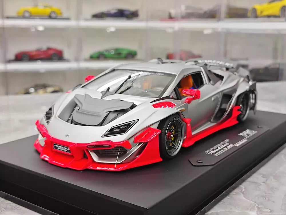 [DreamWalkers] 1:18 Lamborghini 2020 Huracan P61 Roadster マット シルバー & レッド モデルカー レジン