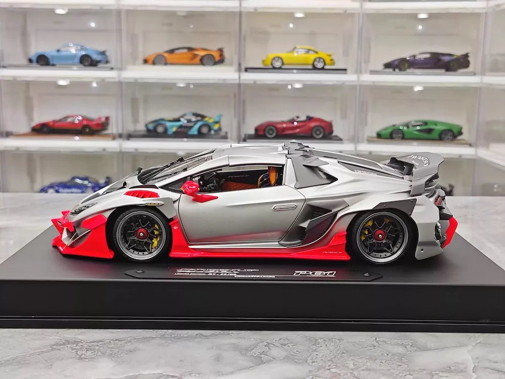 [DreamWalkers] 1:18 Lamborghini 2020 Huracan P61 Roadster マット シルバー & レッド モデルカー レジン