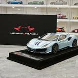 Henson & Heaven Ferrari 2018 488 Pista Silver Blue 1:18 – Collectible Resin Model Resin