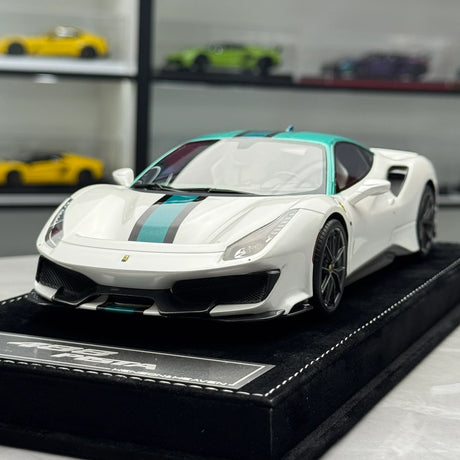 Henson & Heaven Ferrari 2018 488 Pista White Green 1:18 – Collectible Resin Model Resin