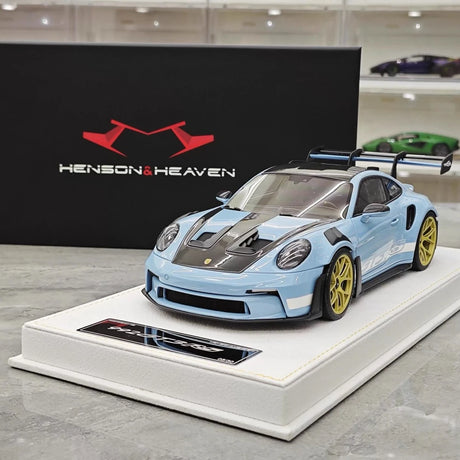 [Henson & Heaven] 1:18 Porsche 2023 992.1 GT3 RS Light Blue Model Car Resin