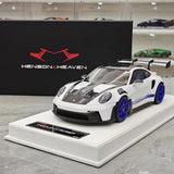 [Henson & Heaven] 1:18 Porsche 2023 992.1 GT3 RS White & Blue Hub Model Car Resin