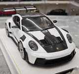 [Henson & Heaven] 1:18 Porsche 2023 992.1 GT3 RS White & Silver Hub Model Car Resin