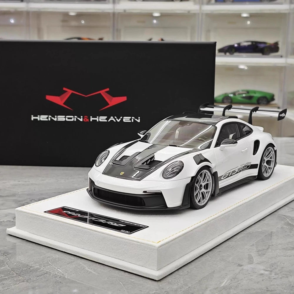 [Henson & Heaven] 1:18 Porsche 2023 992.1 GT3 RS White & Silver Hub Model Car Resin