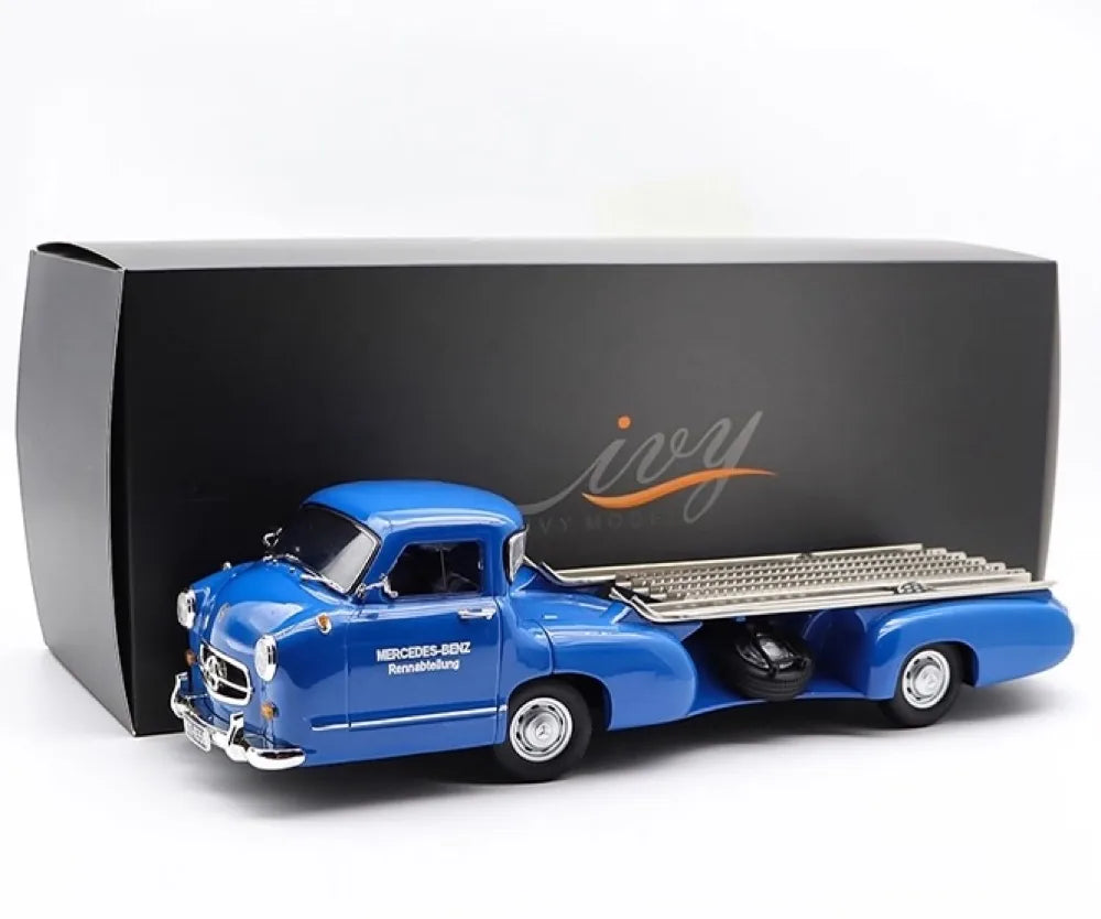 [IVY] 1:18 Mercedes-Benz 1954 blu Wonder Renntransporter modellino di auto resina