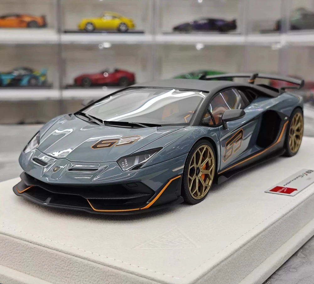 [Make Up] 1:18 Lamborghini 2018 Aventador SVJ gris voiture miniature Resin