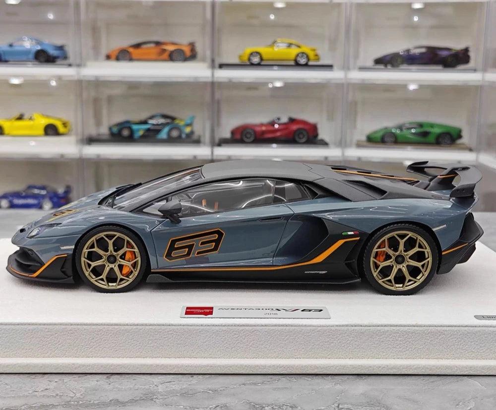 [Make Up] 1:18 Lamborghini 2018 Aventador SVJ gris voiture miniature Resin