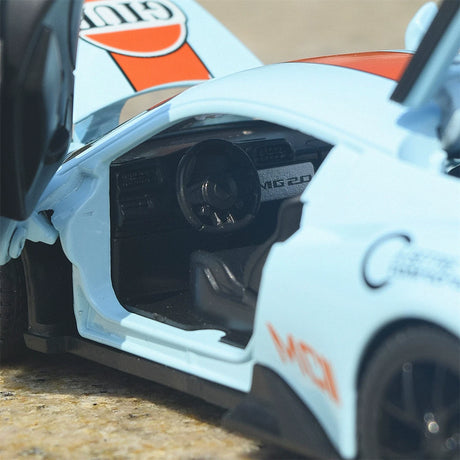 Maserati 2020 MC20 Gulf Livery 1:32 – Druckguss-Display-Modell in Druckguss