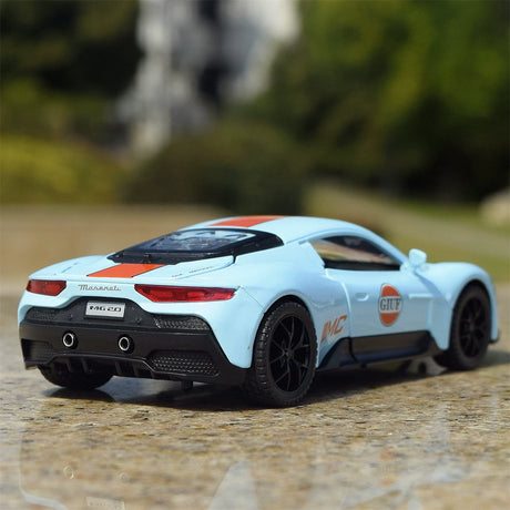 Maserati 2020 MC20 Gulf Livery 1:32 – Druckguss-Display-Modell in Druckguss
