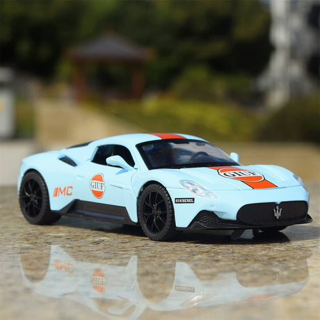 Maserati 2020 MC20 Gulf Livery 1:32 – Druckguss-Display-Modell in Druckguss