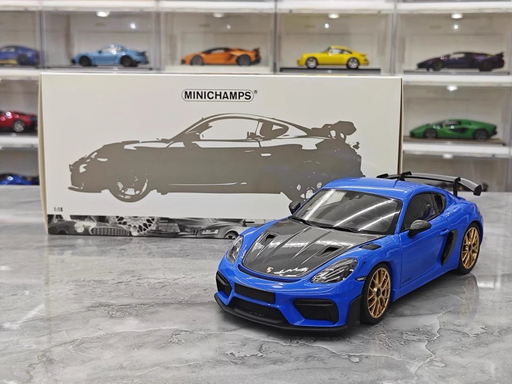 [Minichamps] 1:18 Porsche 2023 718 GT4 RS Blue Model Car Die-Cast