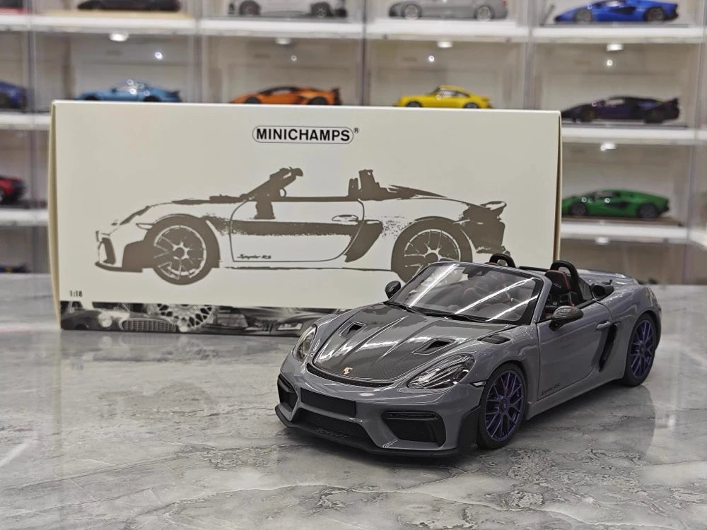 [Minichamps] 1:18 Porsche 2023 718 GT4 RS Roadster harmaa pienoismalli Die-Cast